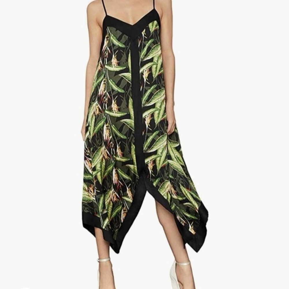 BCBGMaxAzria Black and Green Leaf Print Dress